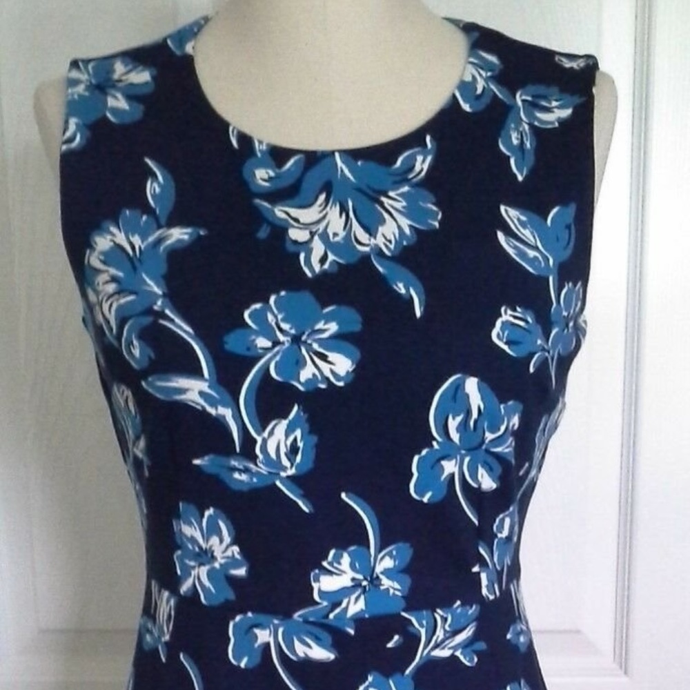 Lands End Ponte Sheath Dress Deep Sea Floral